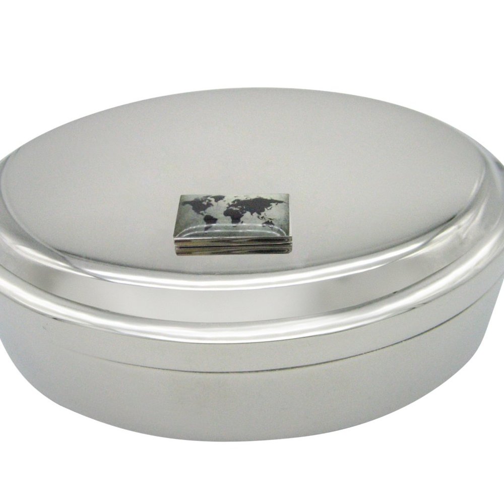 Rectangular World Map Oval Trinket Jewelry Box - image 1